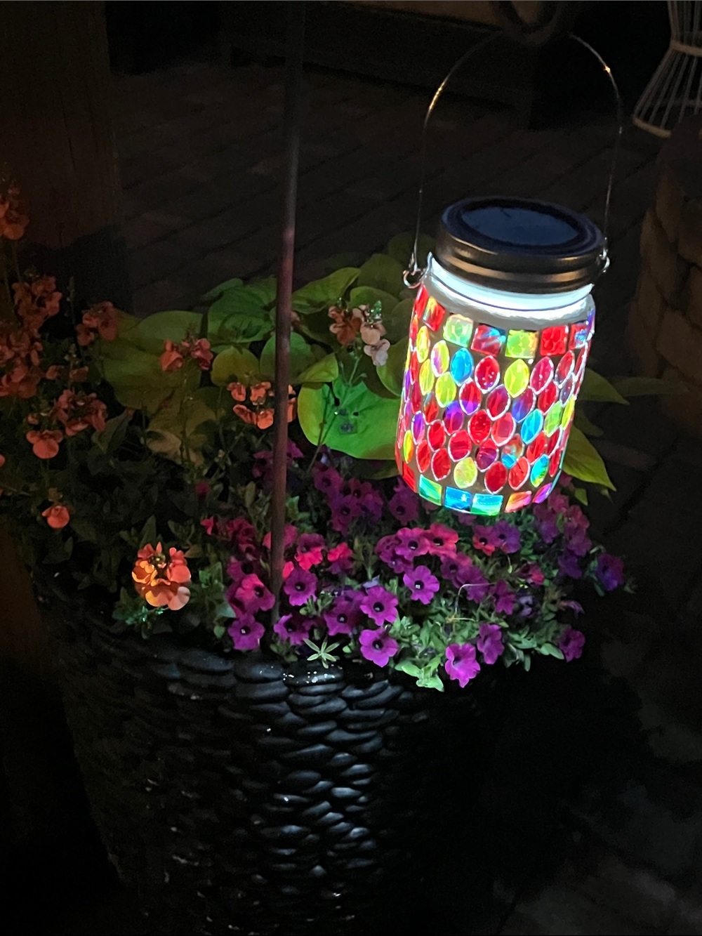 Colorful Mosaic Glass Hanging Solar Lantern- Multicolor Red - Picture 7 of 7